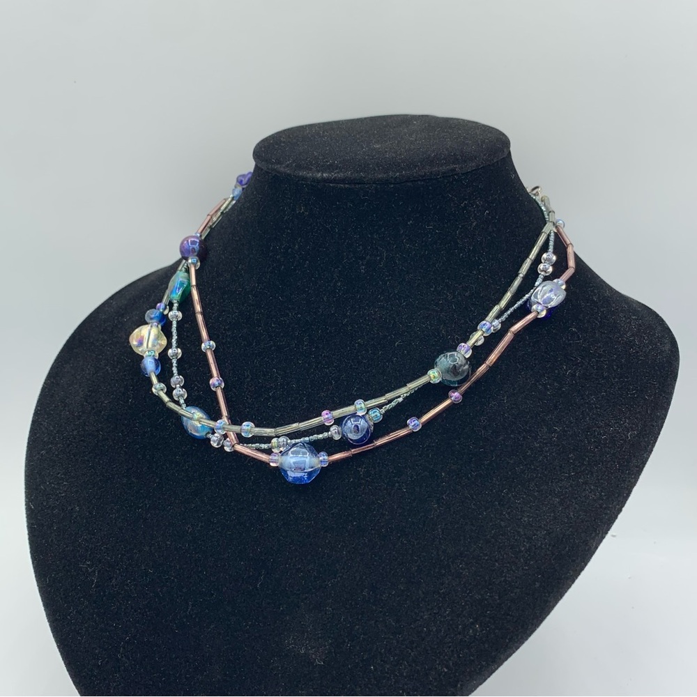 Vintage Handbeaded Triple Strand Mermaid Necklace